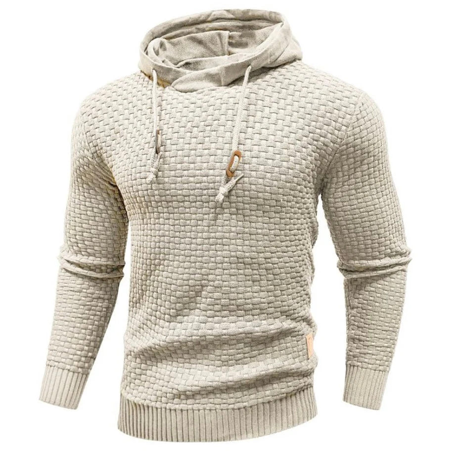 Herrhoodie – Stickad Struktur – Normal Passform – Dragsko – Ribbade Muddar