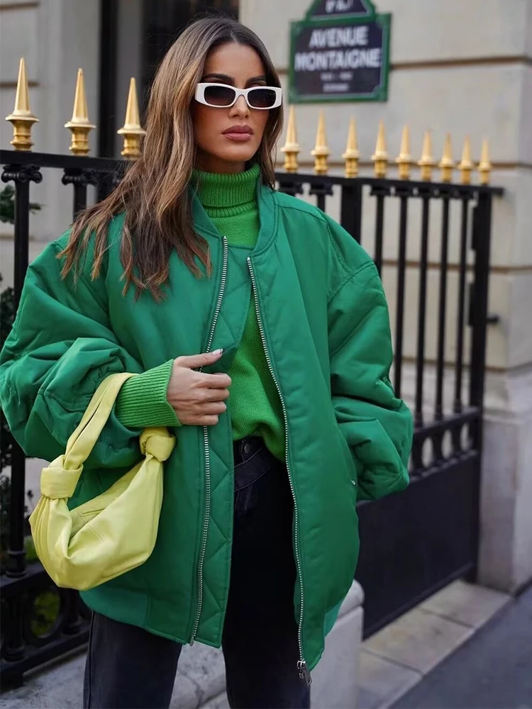 Dam Bomberjacka – Oversize Passform – Slät Yta – Ribbad Kant – Dragkedja Casual