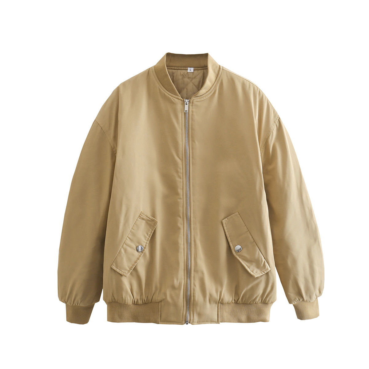 Dam Bomberjacka – Oversize Passform – Slät Yta – Ribbad Kant – Dragkedja Casual