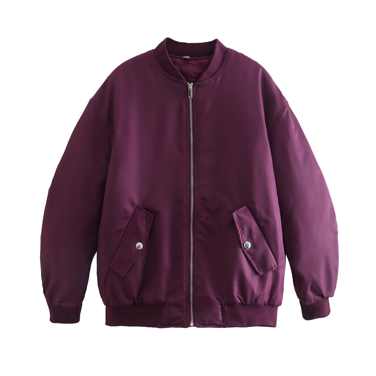 Dam Bomberjacka – Oversize Passform – Slät Yta – Ribbad Kant – Dragkedja Casual