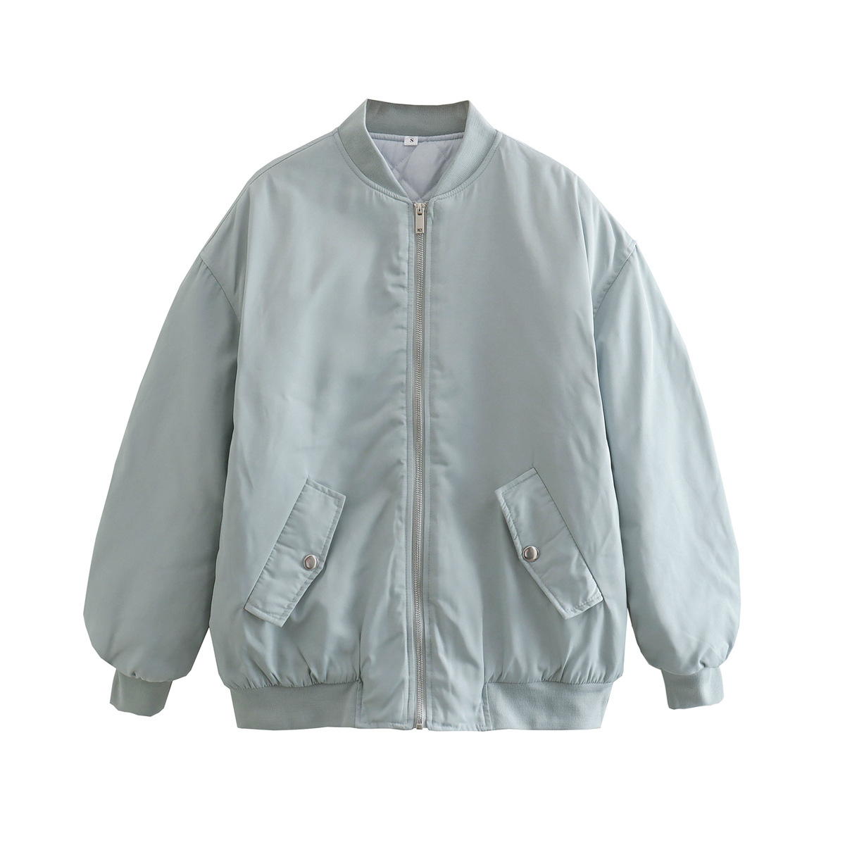 Dam Bomberjacka – Oversize Passform – Slät Yta – Ribbad Kant – Dragkedja Casual