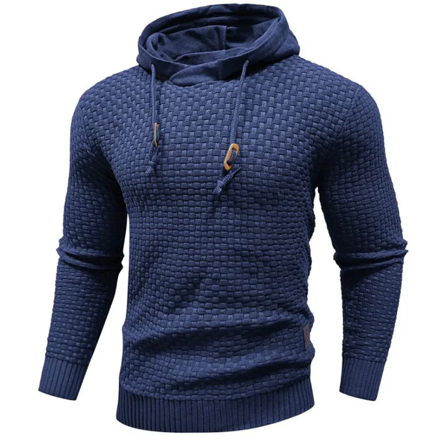 Herrhoodie – Stickad Struktur – Normal Passform – Dragsko – Ribbade Muddar