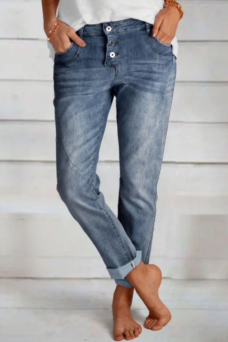 Damjeans – Avslappnad Passform – Rak Siluett – Mjuk Denim – Dubbla Knäppningar