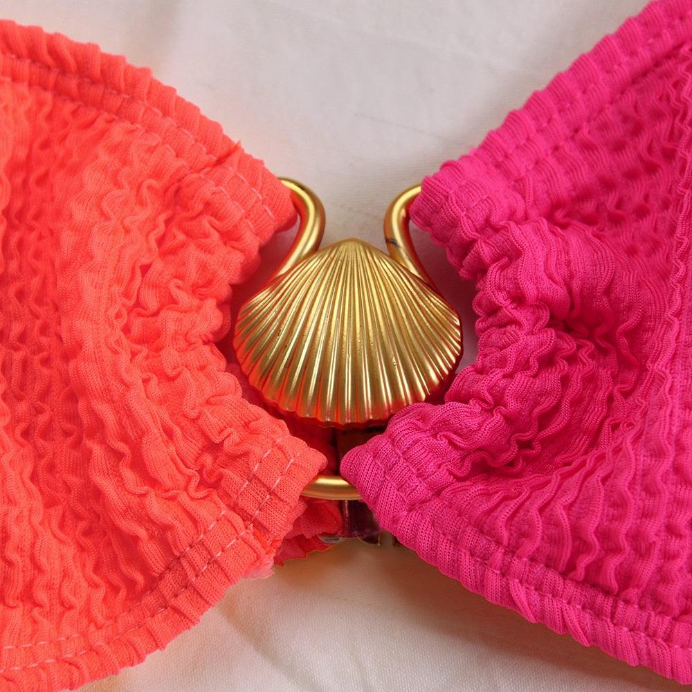 Dam Bikini Set – Figurnära Passform – Hög Midja – Ribbad Stretch – Ringdetalj