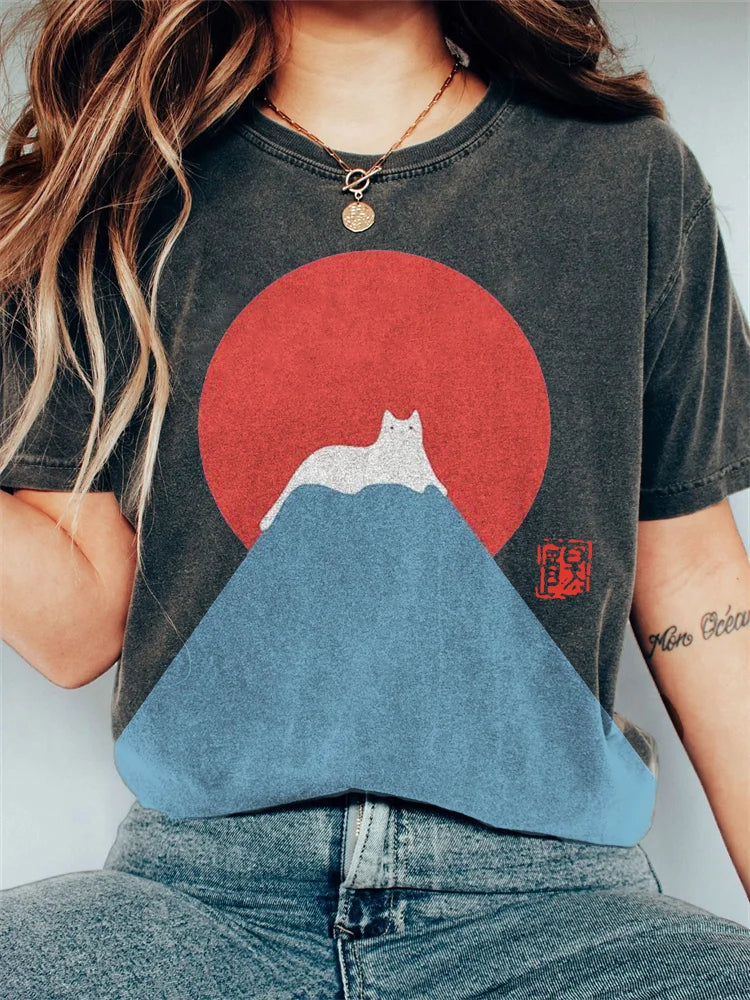 Dam T-shirt - Avslappnad Passform - Rund Hals - Kort Ärm - Grafiskt Tryck