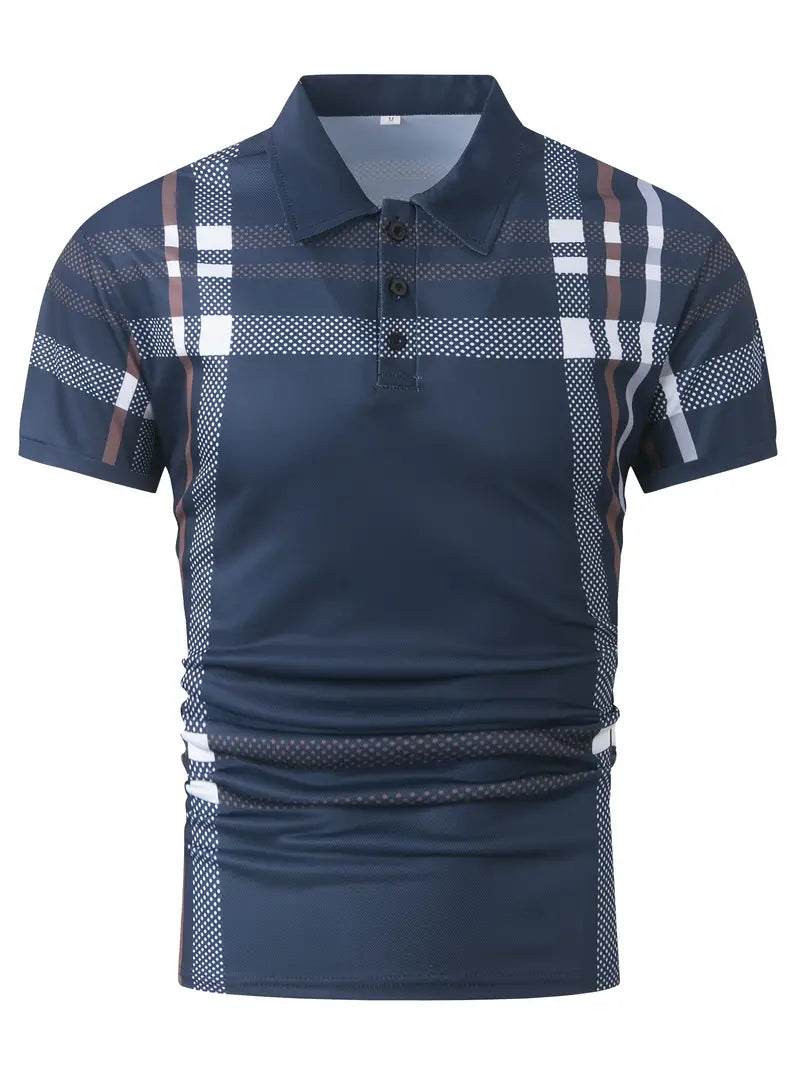 Herr Polo T-shirt - Rutigt Mönster - Slim Fit - Andningsbar Kortärmad