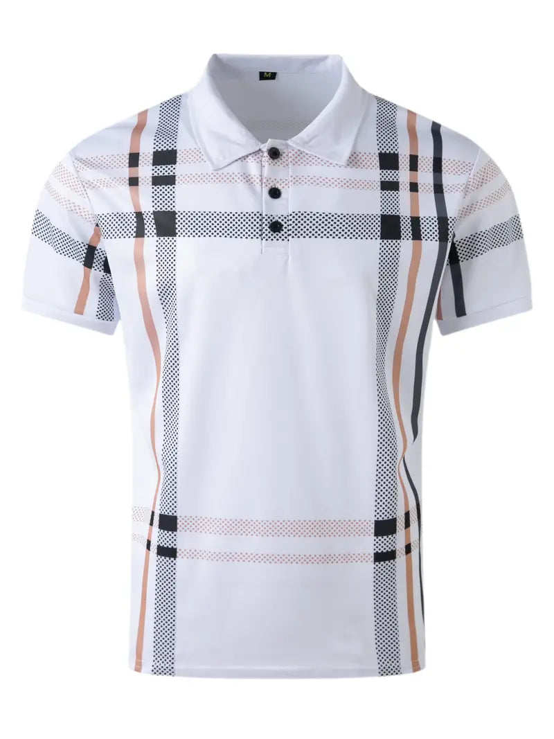 Herr Polo T-shirt - Rutigt Mönster - Slim Fit - Andningsbar Kortärmad