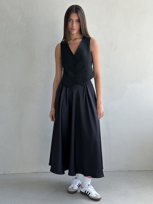 Dam Maxi Kjol - Satin - Hög Midja - Elegant Flödande Silhuett