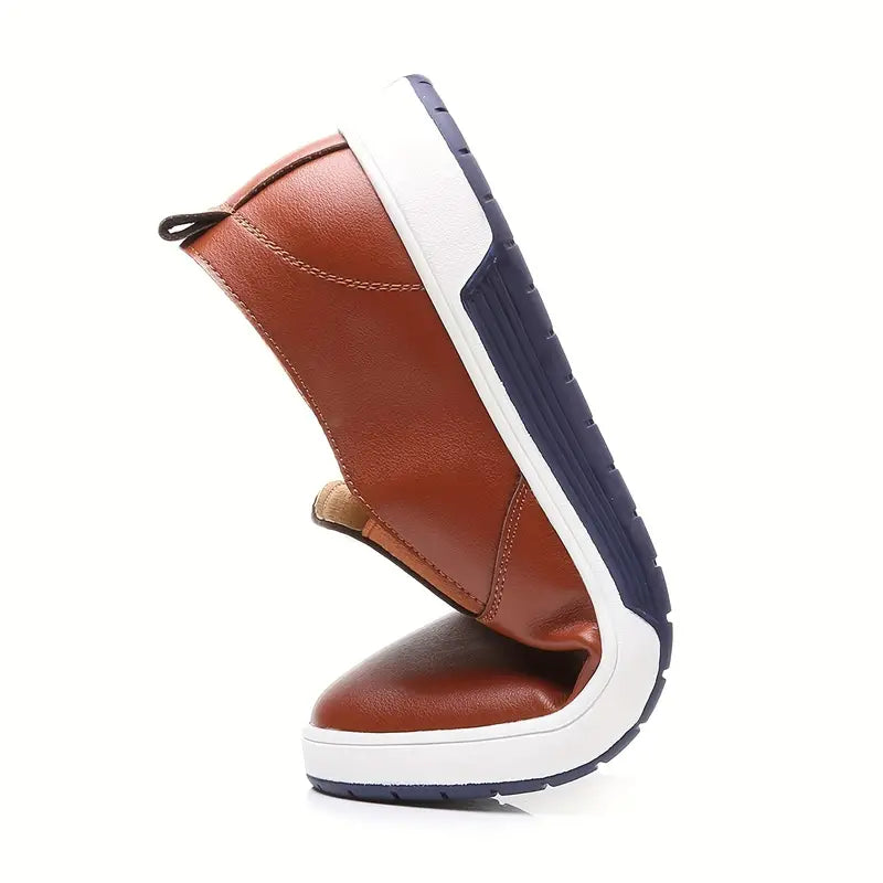Herr Slip-on Skor - Läderimitation - Elastiska Paneler - Gummisula - Bekväm Casual
