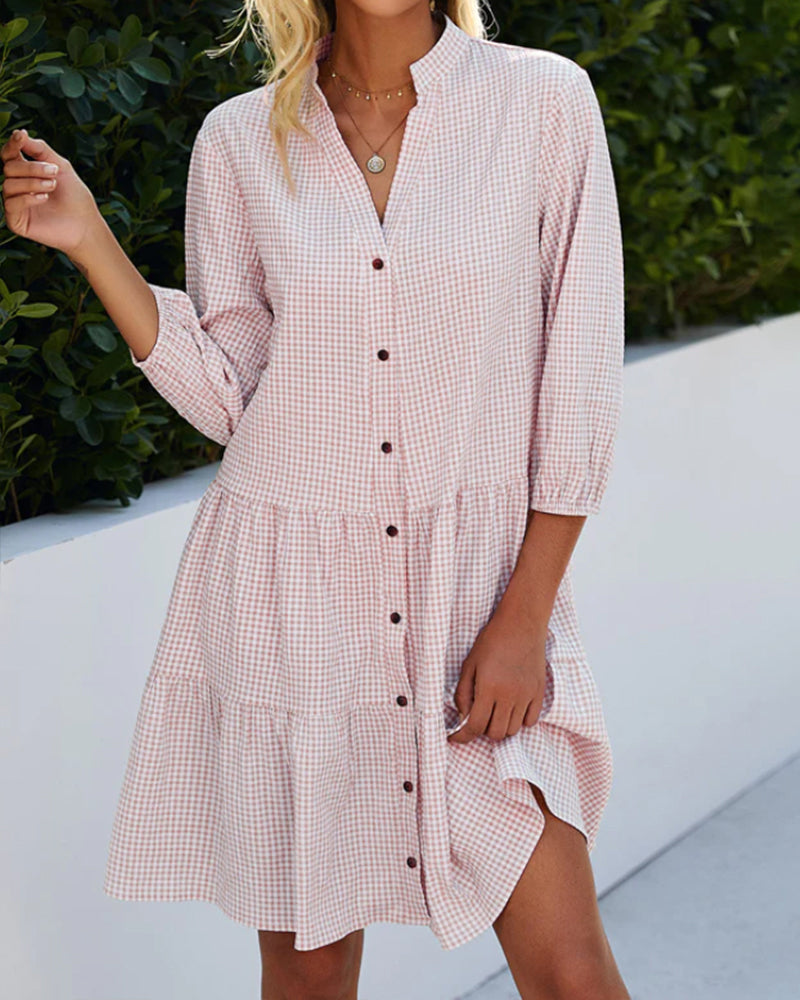 Tiered Button Front Dress with Lightweight Fabric and Relaxed Fit
