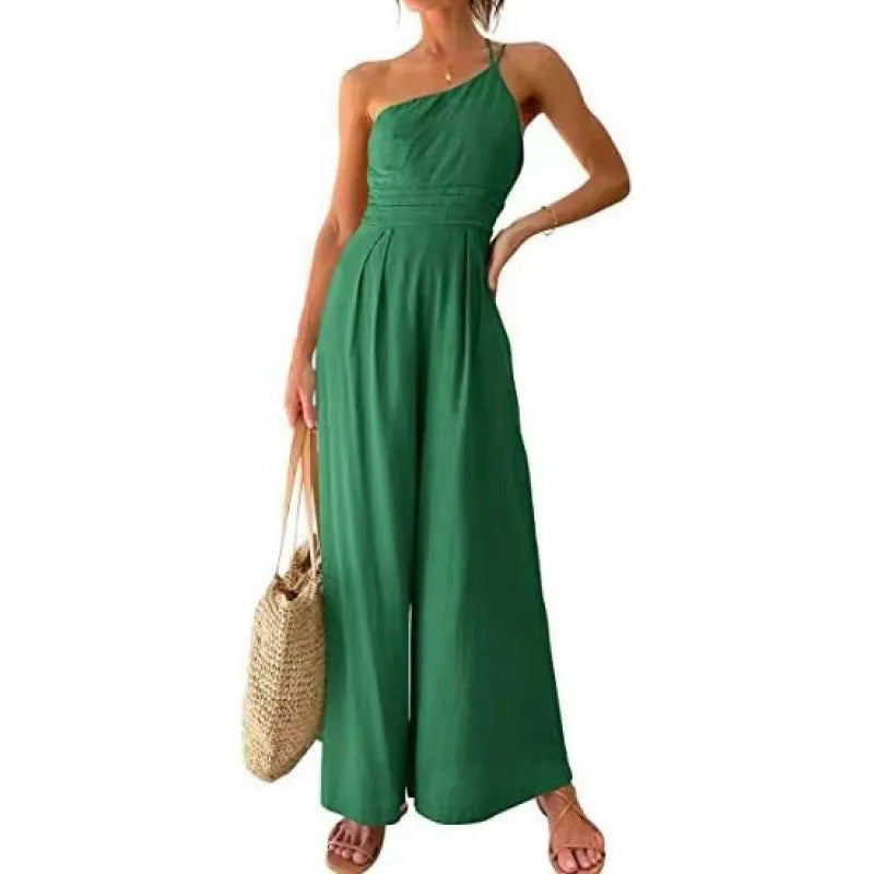 Dam Jumpsuit - One-Shoulder - Vid Passform - Lätt och Andningsbart Tyg