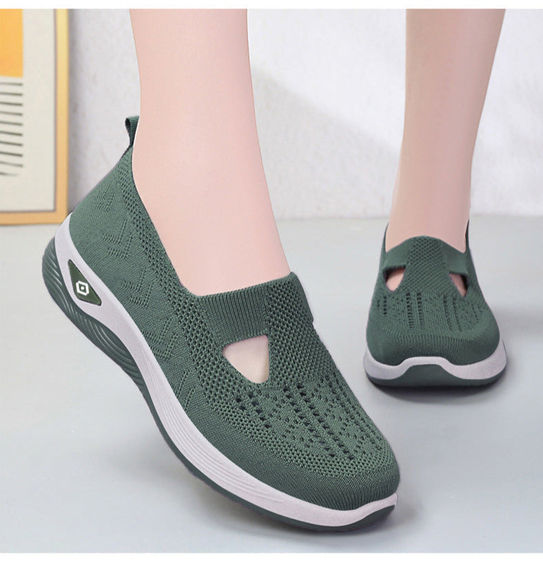 Dam sneakers slip-on – låg modell – andningsbar stickad ovandel – dämpad sula
