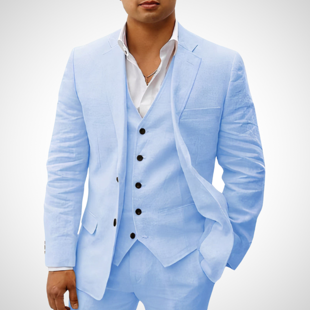 Herrkostym – Slim Fit Blazer, Västdel och Byxor – Klassisk Ullstruktur