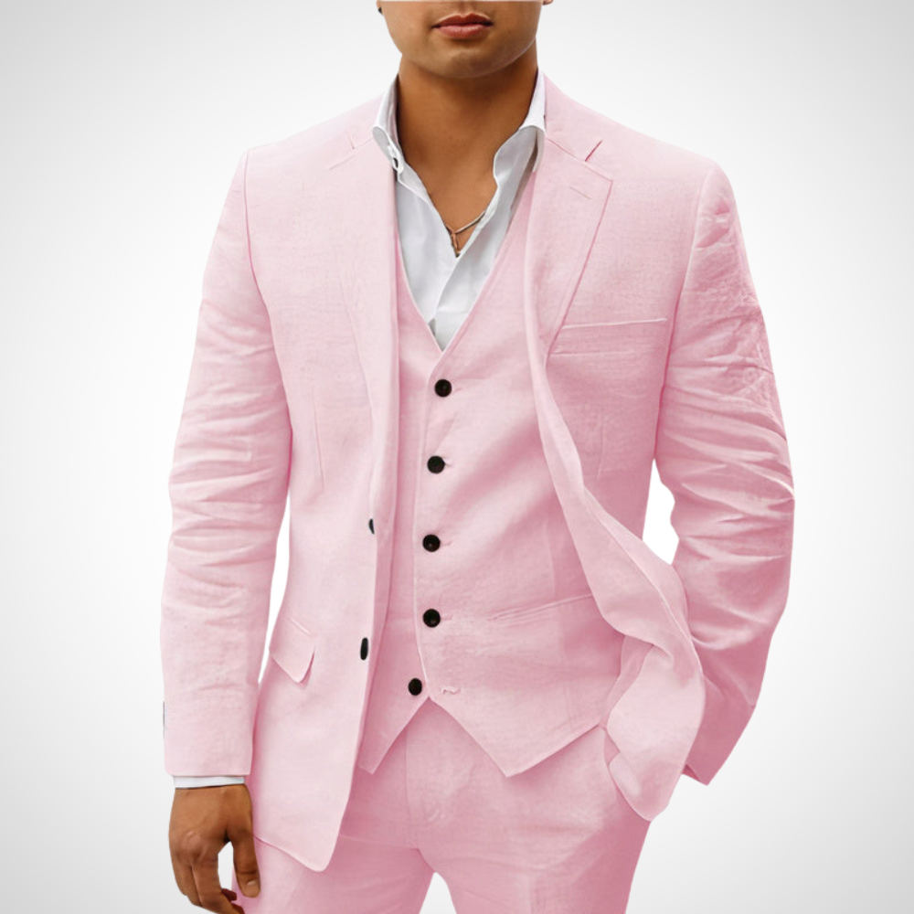 Herrkostym – Slim Fit Blazer, Västdel och Byxor – Klassisk Ullstruktur