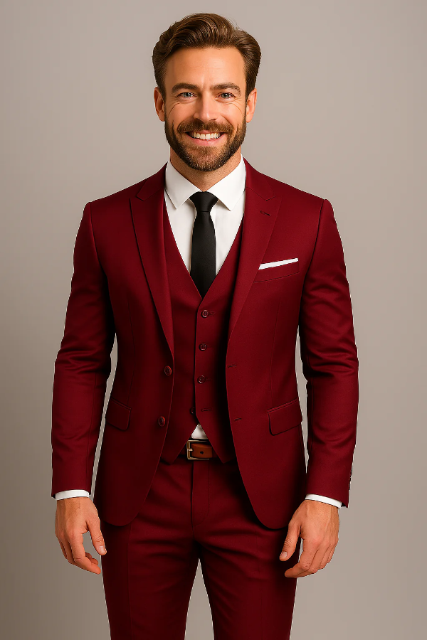 Herrkostym 3-delad – Slim Fit – Ullmix – Kavaj med Notch Slag – Formell Stil