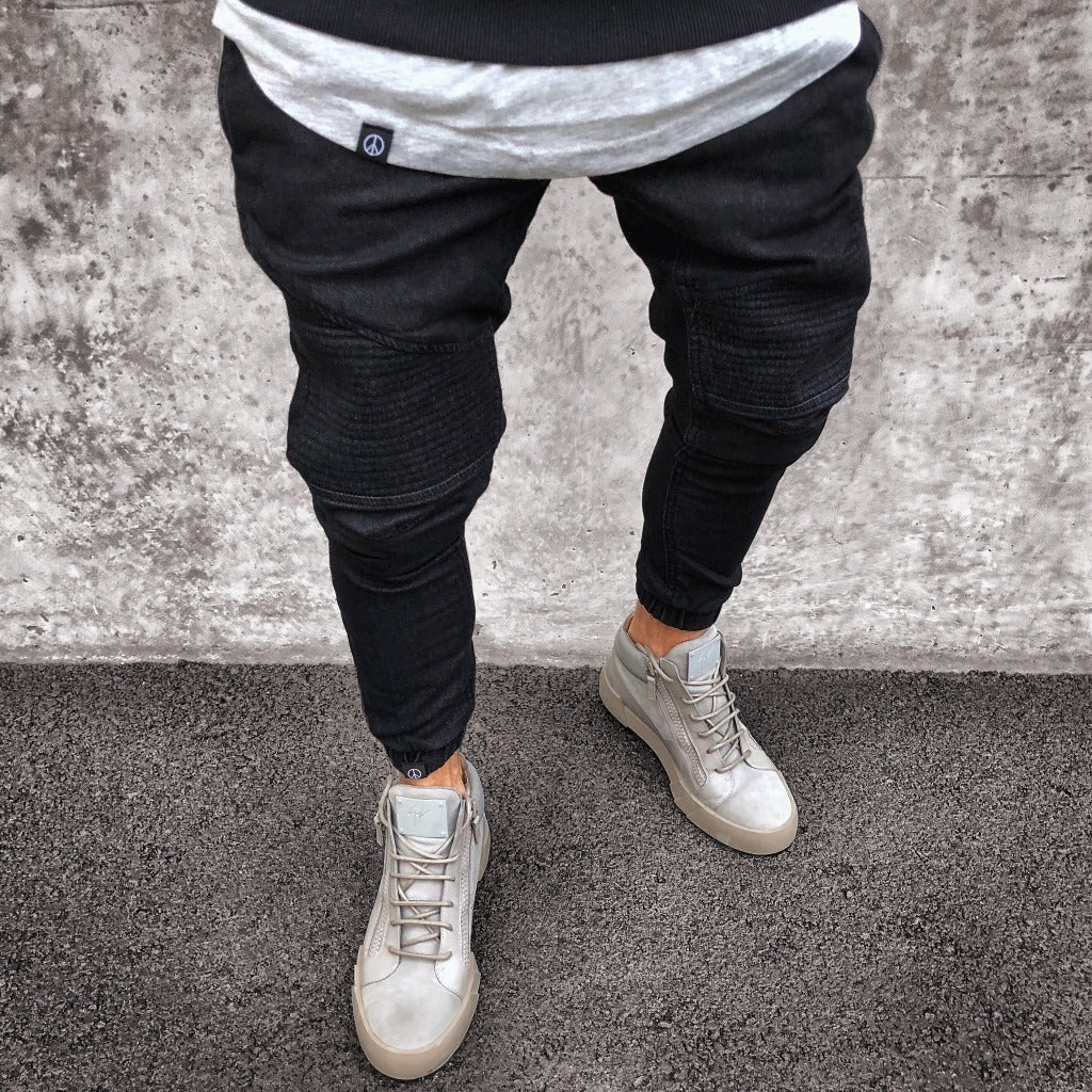 Herr Joggingbyxor – Slim Fit – Bomullsblandning – Ribbade Knän – Hel Längd