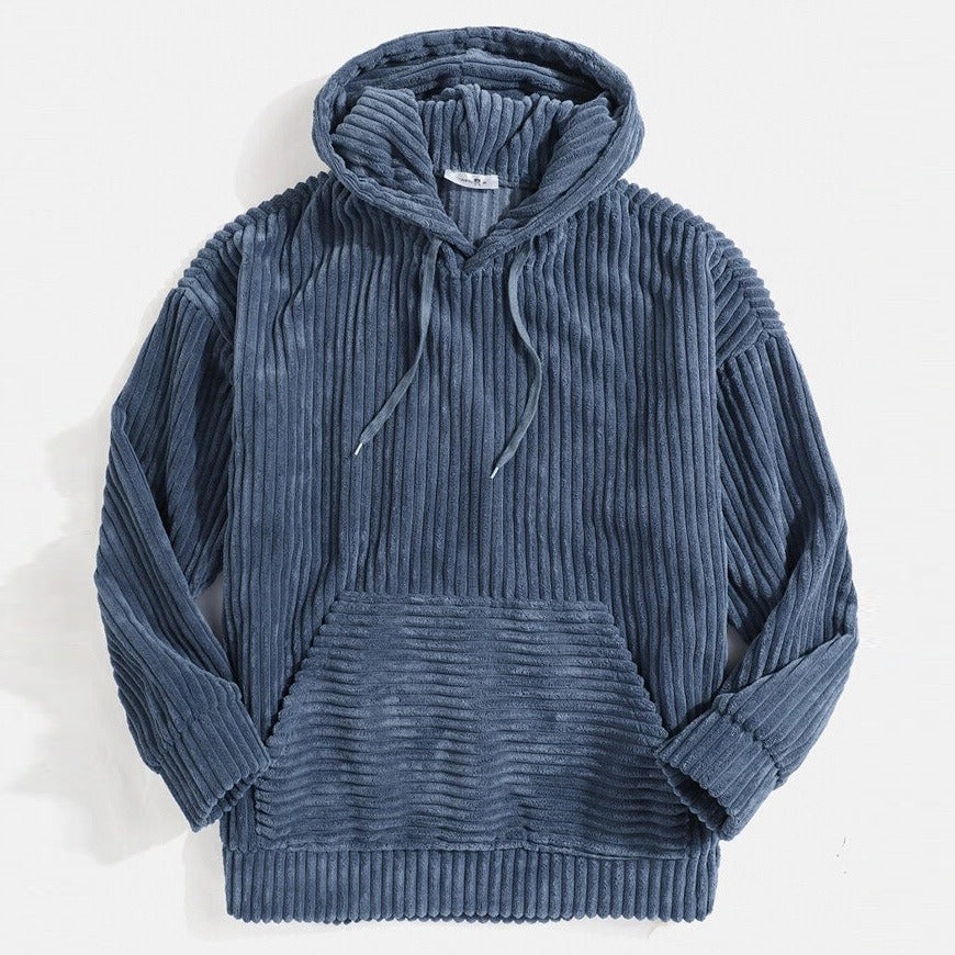 Herrhoodie – Oversize avslappnad passform – Manchestertyg – Känguruficka – Muddar