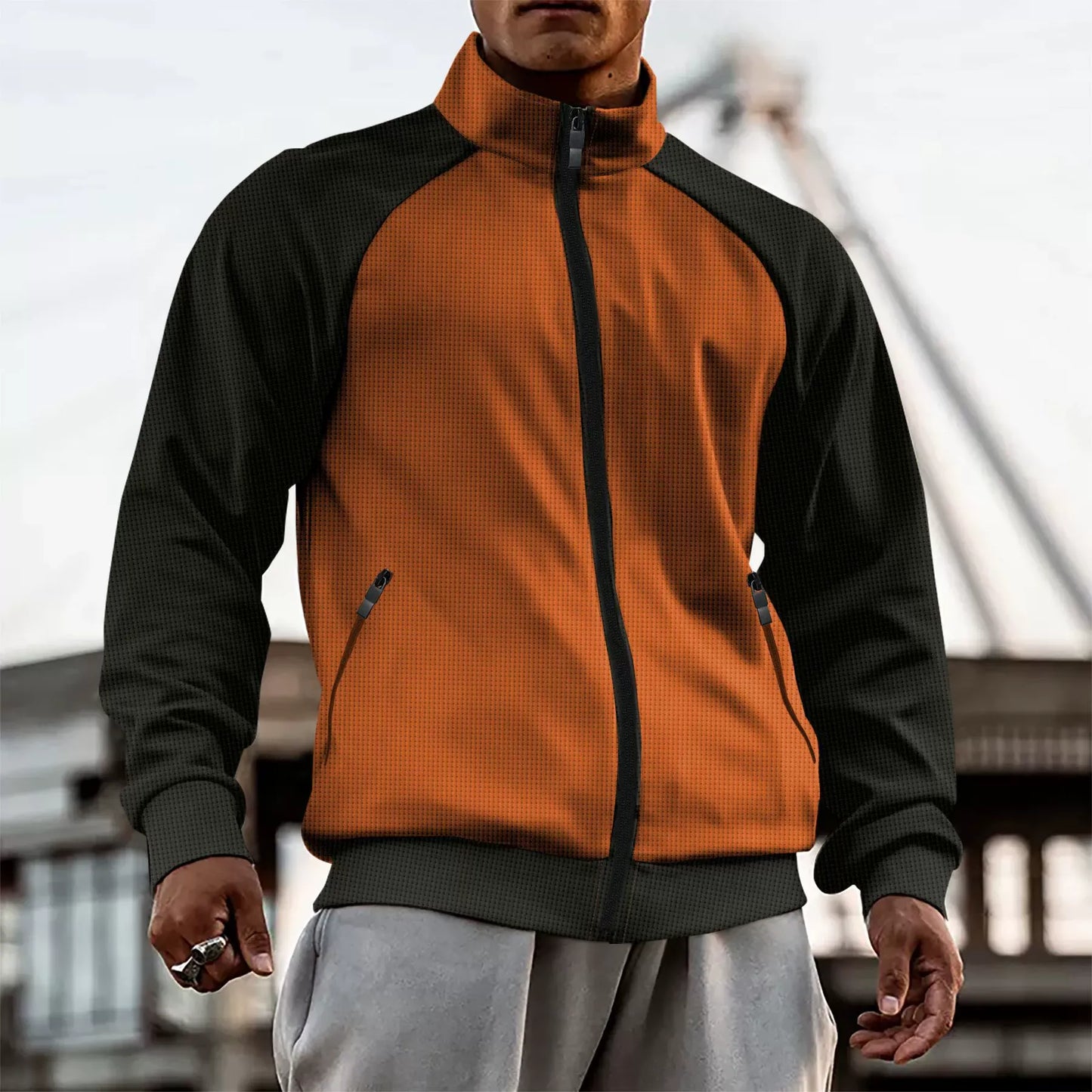Herrjacka – Slim Fit – Hög Krage – Raglanärm – Dragkedja