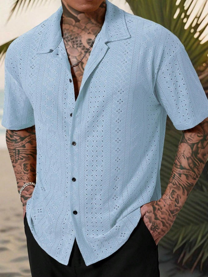 Herrskjorta – Regular Fit – Kort ärm – Cotton – Ihålig jacquarddesign