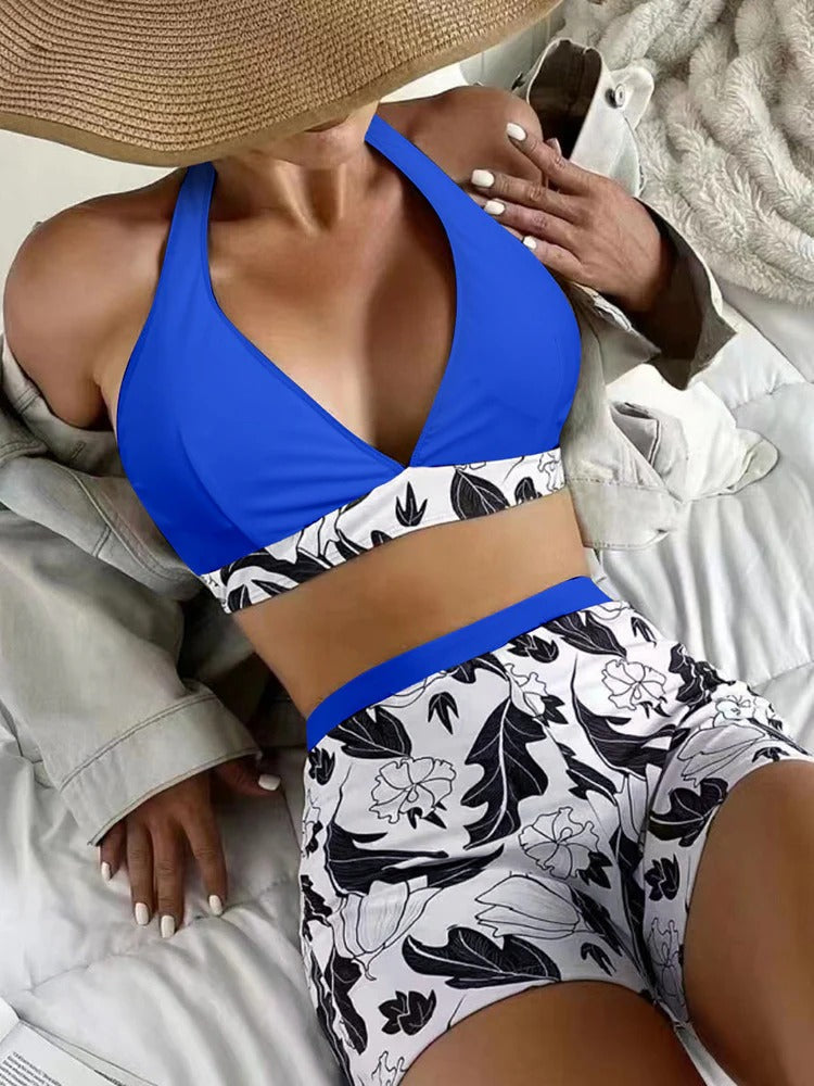 Dam Bikini Set – Halterneck – Hög Midja – Blommigt Mönster