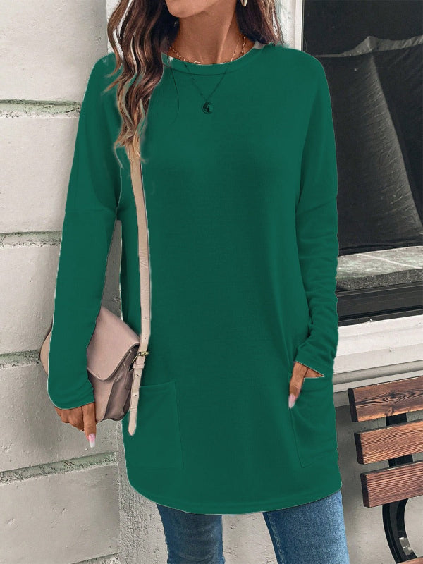Damtunika – Lös Passform – Mjuk Bomullsblandning – Lång Ärmar – Fickor Fram