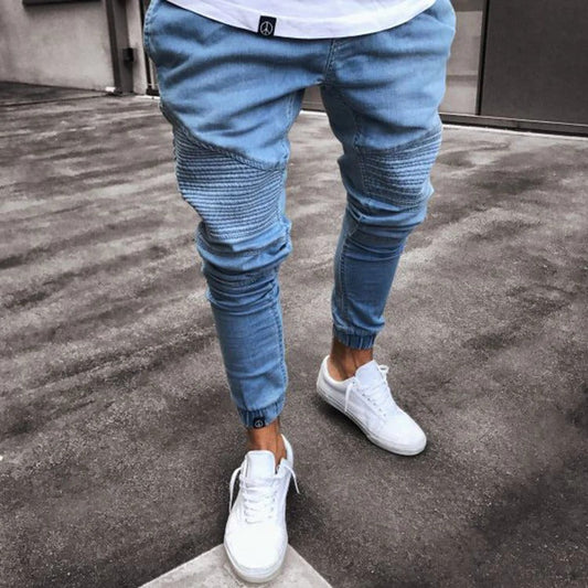 Herr Joggingbyxor – Slim Fit – Bomullsblandning – Ribbade Knän – Hel Längd