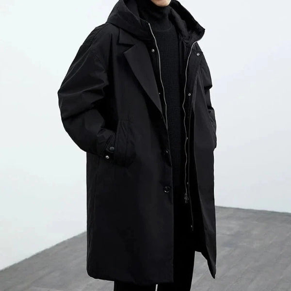 Herr trenchcoat – vattentät oversized passform – huva – knäppning – hellång