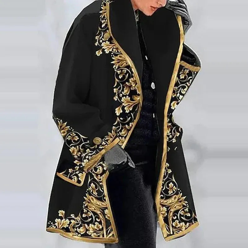 Damkappa – Avslappnad Passform – Gobeläng – Blommigt Mönster – Öppen Front