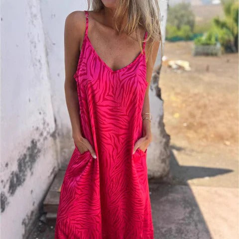 Damklänning Maxi – Avslappnad Passform – Tunna Axelband – Fickor