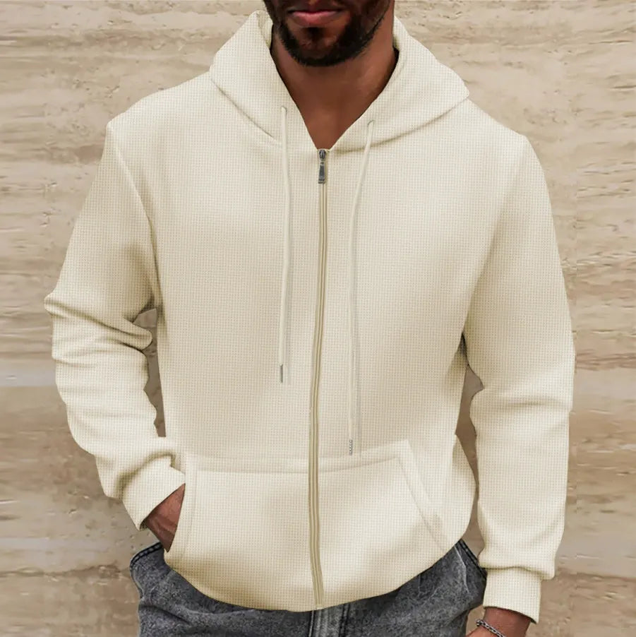 Herrjacka med huva – Waffle-struktur – Regular Fit – Fullzip – Ledig stil