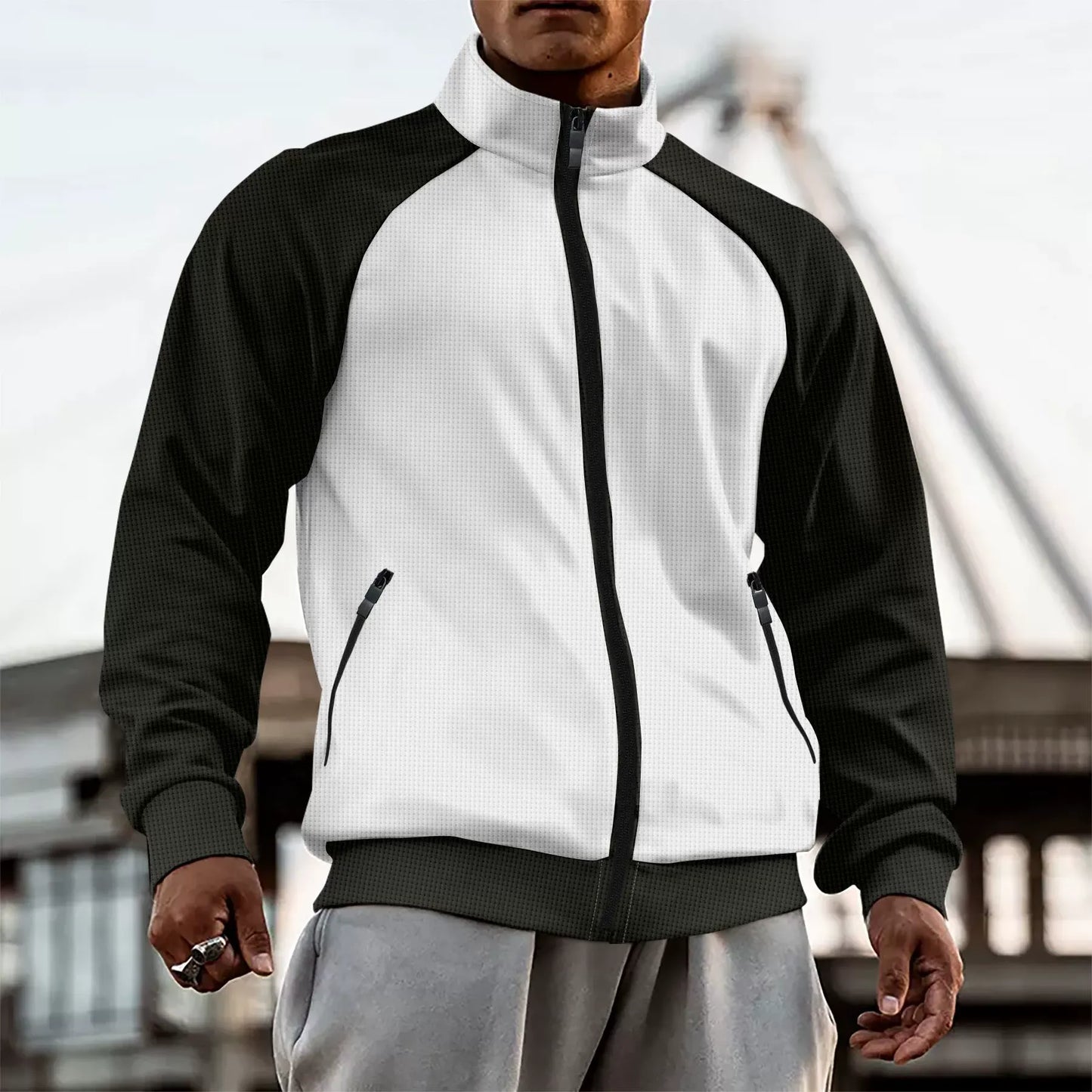 Herrjacka – Slim Fit – Hög Krage – Raglanärm – Dragkedja