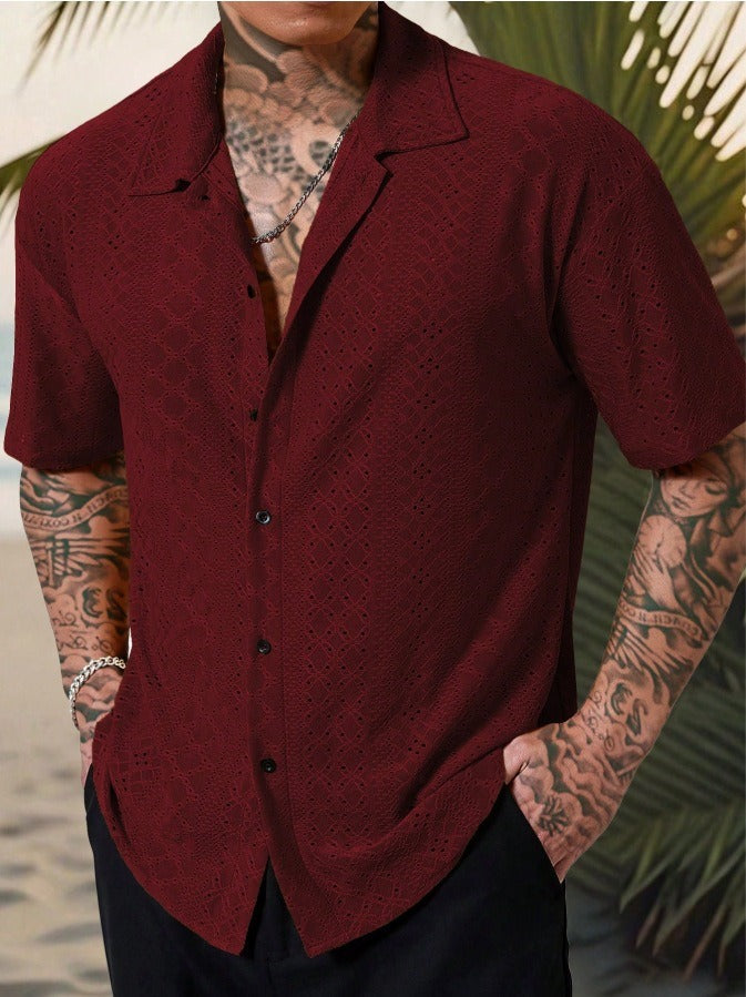 Herrskjorta – Regular Fit – Kort ärm – Cotton – Ihålig jacquarddesign