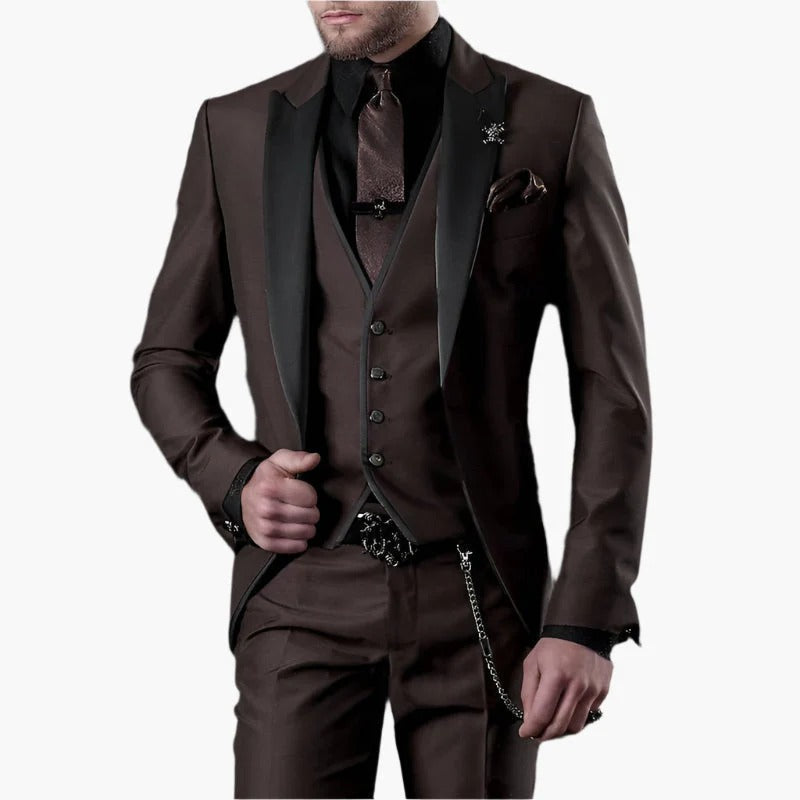Herrkostym 3-delad – Slim Fit – Ullblandning – Kavaj med Notchkrage – Formell Look
