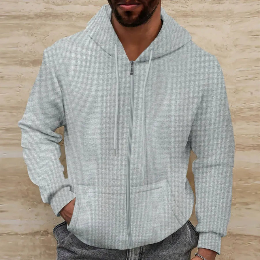 Herrjacka med huva – Waffle-struktur – Regular Fit – Fullzip – Ledig stil