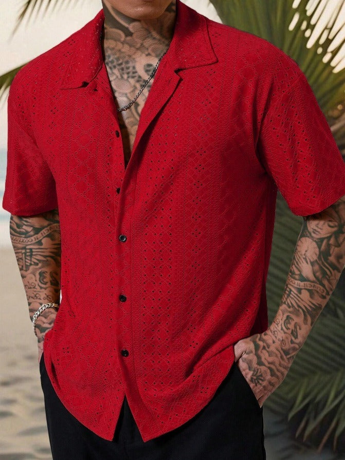 Herrskjorta – Regular Fit – Kort ärm – Cotton – Ihålig jacquarddesign