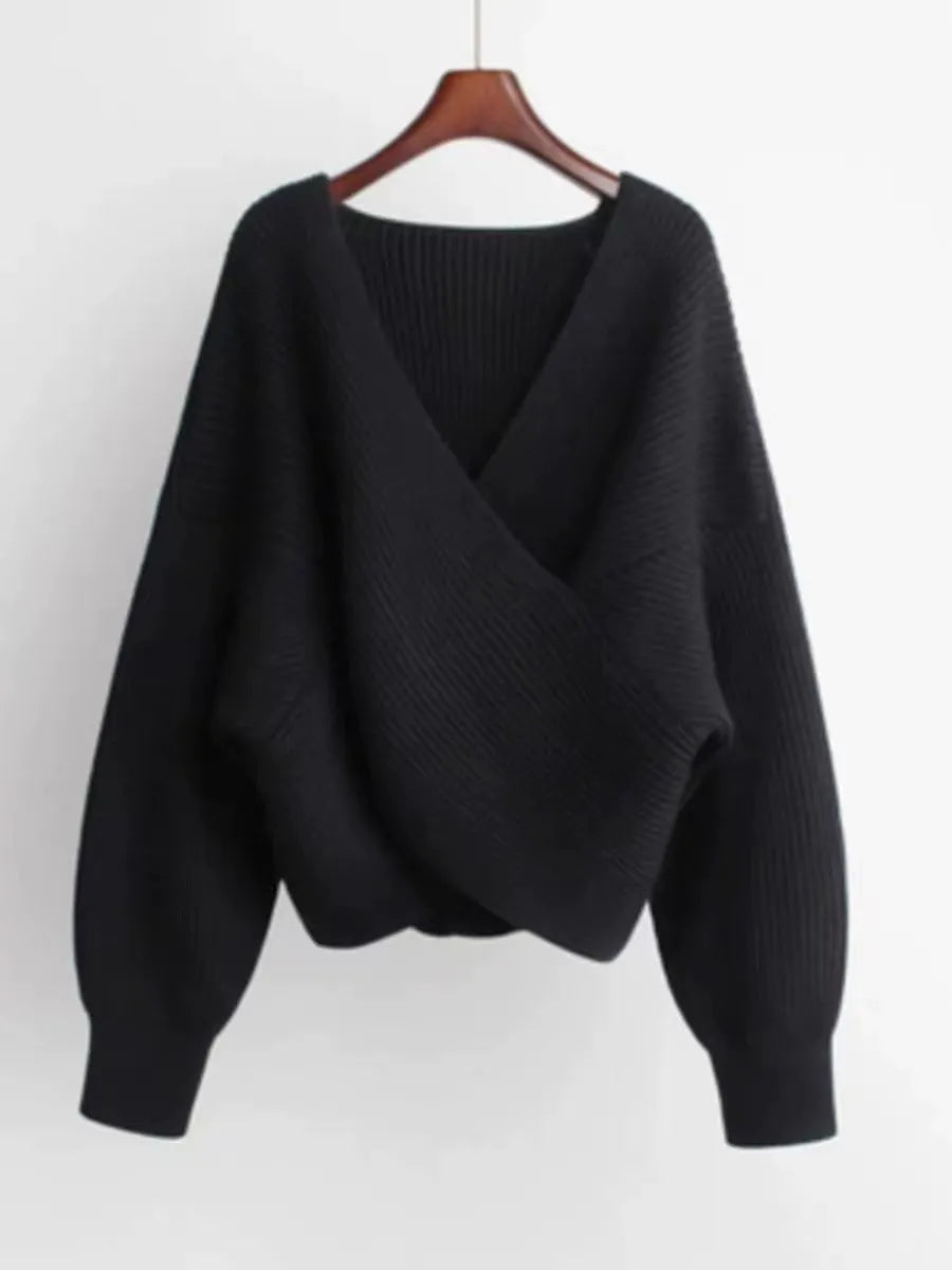 Dam sweatshirt – Oversized passform – Ribbstickad – V-ringning – Ballongärmar