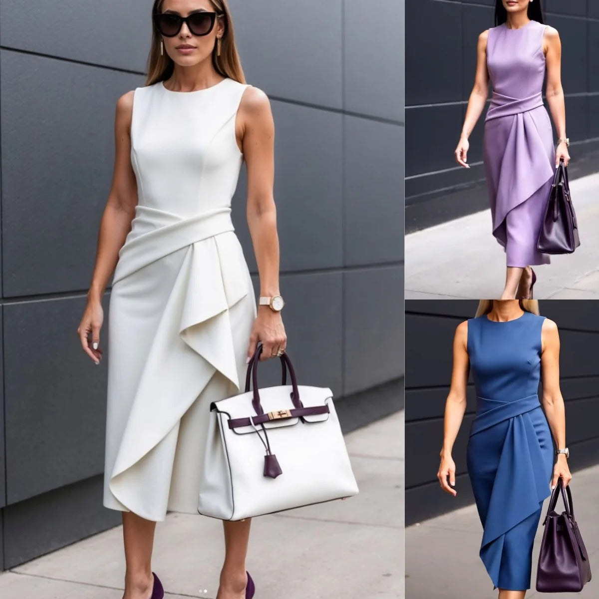 Dam Sheathklänning – Slim Fit – Draperad Framsida – Ärmlös Elegant Look