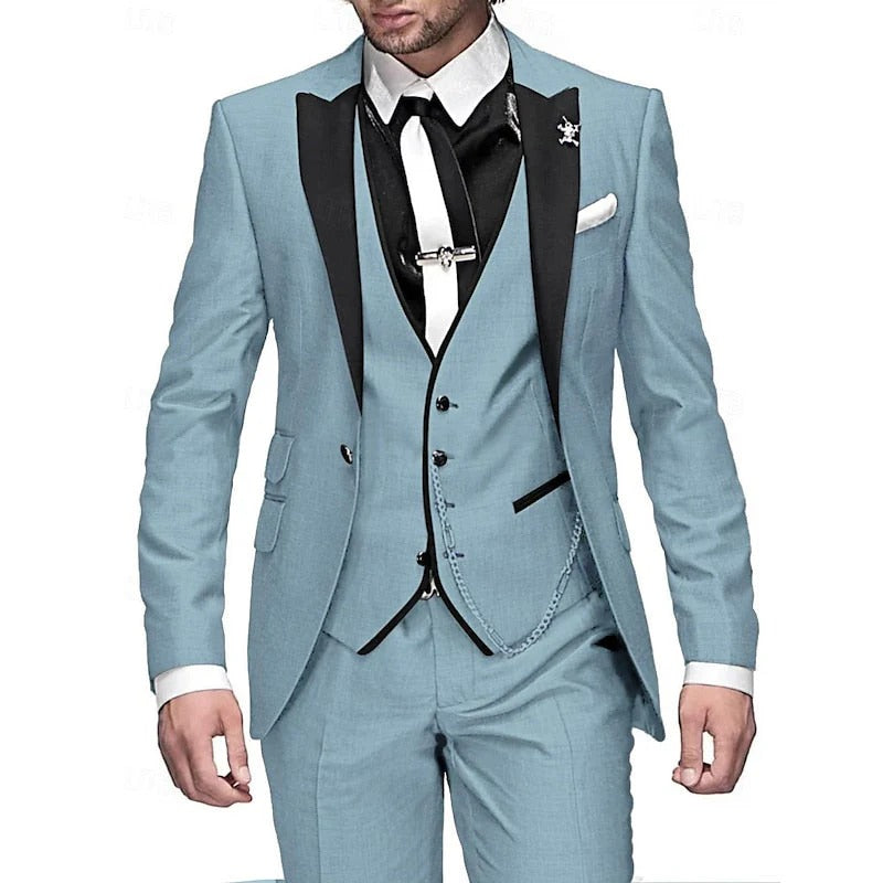 Herrkostym 3-delad – Slim Fit – Ullblandning – Kavaj med Notchkrage – Formell Look