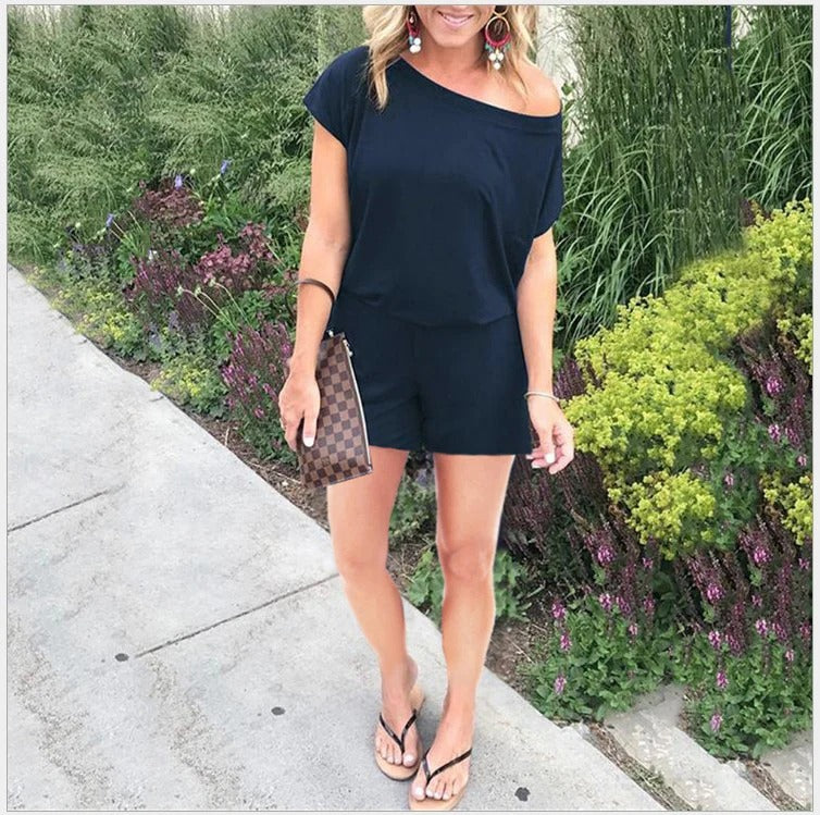 Dam Romper – Avslappnad Passform – Off-Shoulder – Kortärmad – Andningsbart Tyg