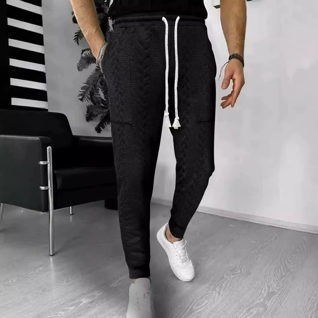 Herrjoggers – Jacquardstruktur – Rak Passform – Dragsko – Muddar – Sidofickor