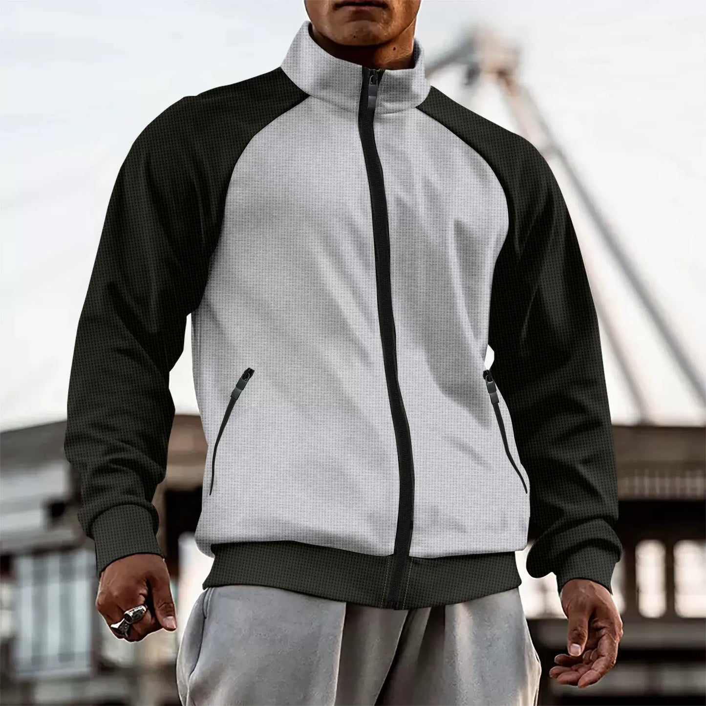 Herrjacka – Slim Fit – Hög Krage – Raglanärm – Dragkedja