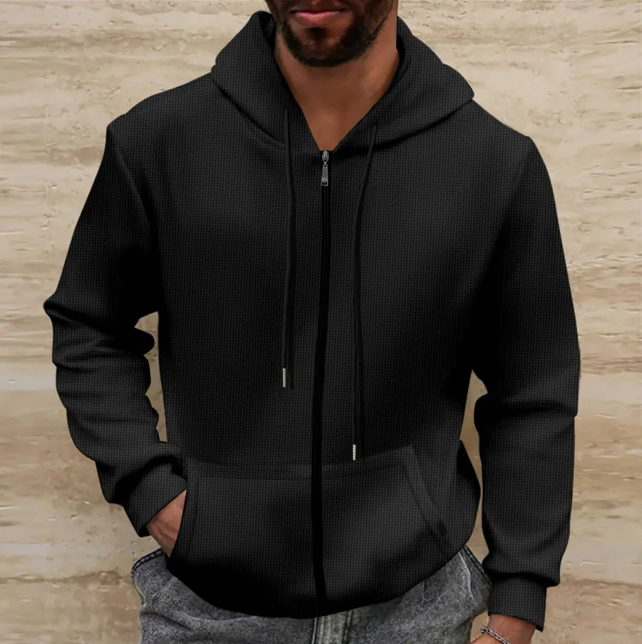 Herrjacka med huva – Waffle-struktur – Regular Fit – Fullzip – Ledig stil