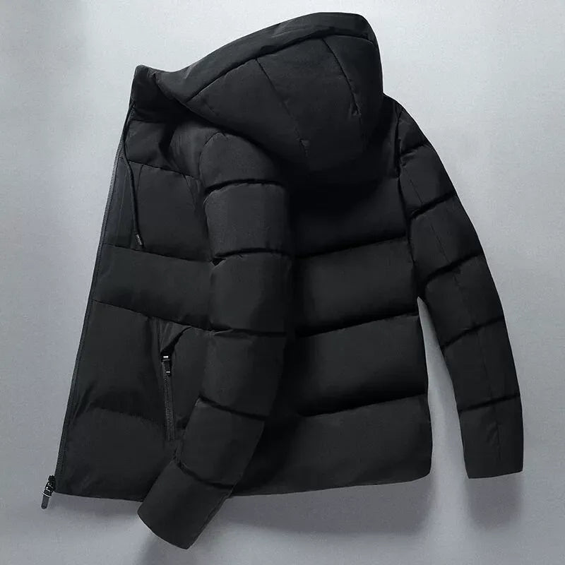 Herr Hooded Jacka – Slim Fit – Vadderad Quiltad – Fodrad med Bomull – Dragkedja