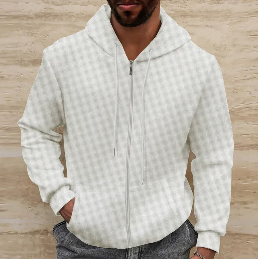 Herrjacka med huva – Waffle-struktur – Regular Fit – Fullzip – Ledig stil