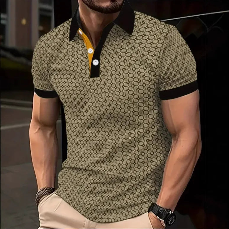 Herrpikétröja – Slim Fit – Bomull – 3D-mönster – Kort ärm
