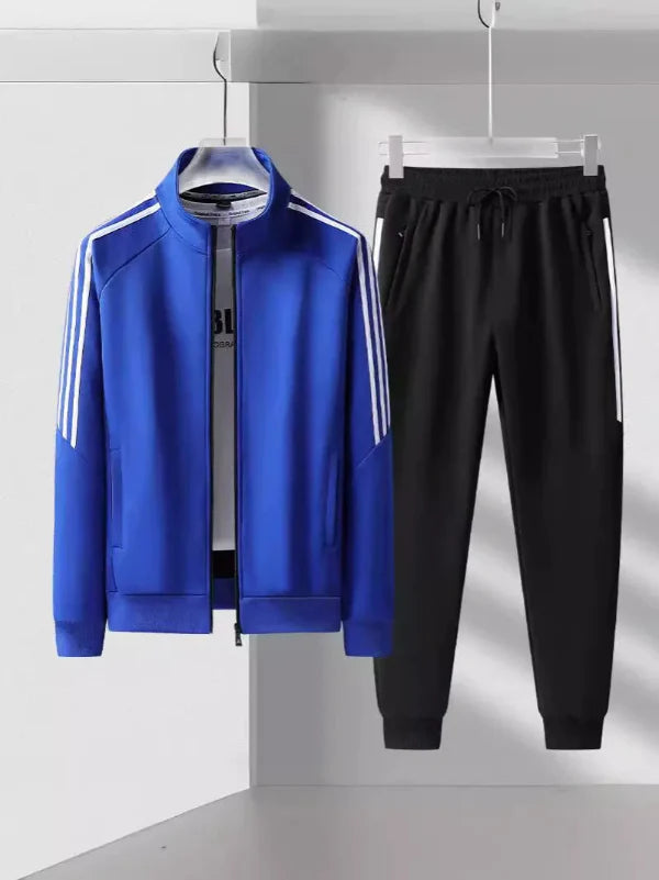 Herr Träningsdress – Regular Fit – Hög Krage – Taperade Byxor – Randdetalj