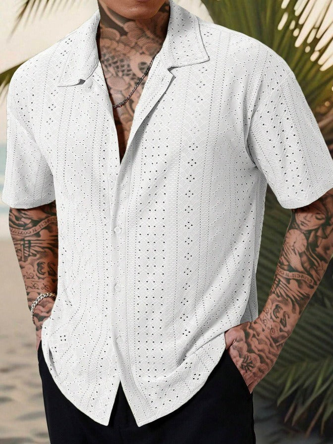 Herrskjorta – Regular Fit – Kort ärm – Cotton – Ihålig jacquarddesign