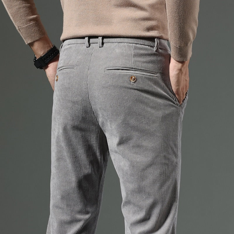 Herrbyxa – Slim Fit – Rak Passform – Manchestertyg – Ribbad Struktur – Hellång