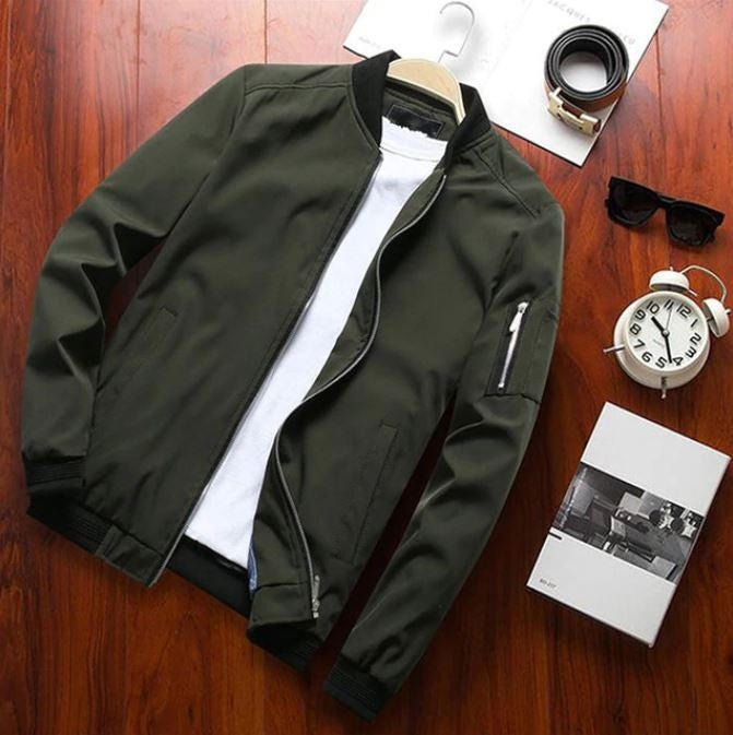 Herr Jacka Bomber – Klassisk Passform – Vindavvisande – Utilityficka – Dragkedja
