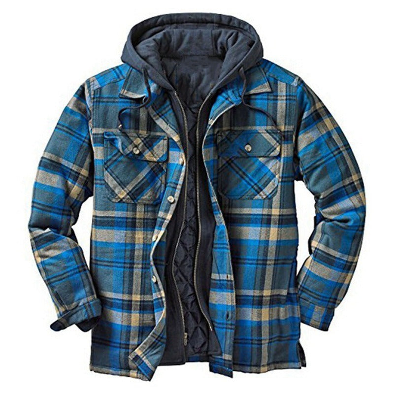 Herr Skjortjacka – Avslappnad Passform – Flanell – Quiltad Fodring – Huva – Dragkedja